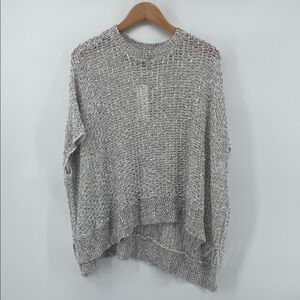 Eileen Fisher Printed Organic Cotton Linen Tape Sweater in Light Gray L/XL A15